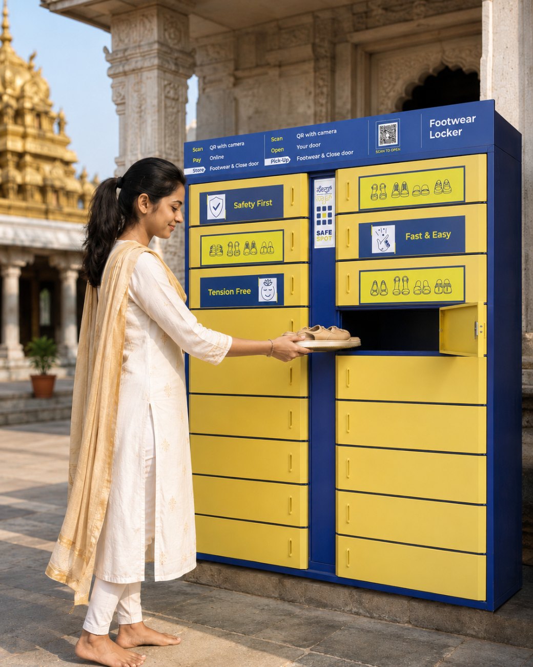 Visitor using a SafeSpot footwear locker
